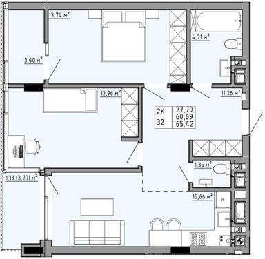 2-комнатная квартира по адресу ул. Победы (площадь 67,2 м²) - Atlanta.ua - фото 10
