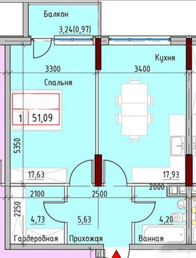 1-комнатная квартира по адресу ул. Спортивная (площадь 53 м²) - Atlanta.ua - фото 44