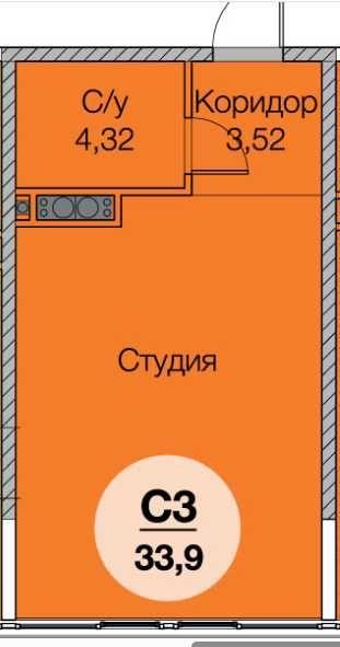 1-комнатная квартира по адресу (площадь 34,4 м²) - Atlanta.ua - фото 14