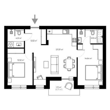 2-комнатная квартира по адресу Петефі Шандора пл. (площадь 71,7 м²) - Atlanta.ua - фото 10