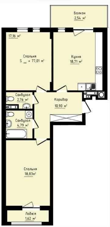 2-rooms apartment apartment by the address st. Geroev MariupolyaKozlanyuka (area 77 m²) - Atlanta.ua - photo 39