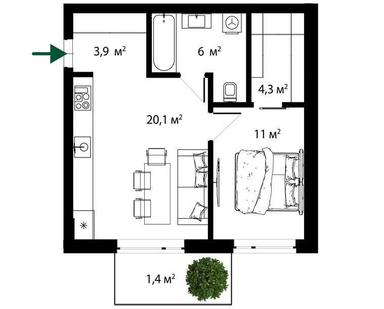 1-кімнатна квартира за адресою Квітневий пров. (площа 45,8 м²) - Atlanta.ua - фото 12