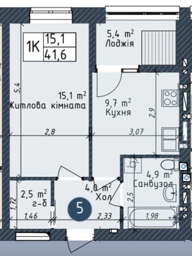 1-комнатная квартира по адресу ул. Маловского (площадь 41,6 м²) - Atlanta.ua - фото 13