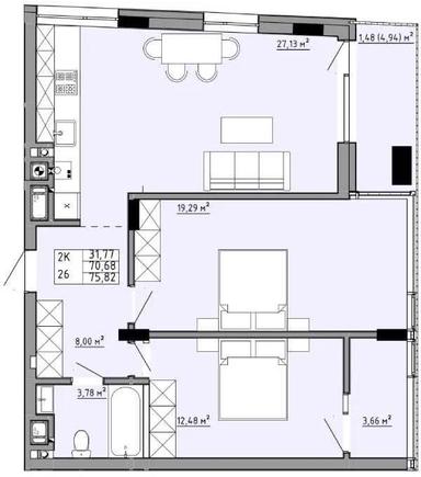 2-кімнатна квартира за адресою (площа 75,8 м²) - Atlanta.ua - фото 17