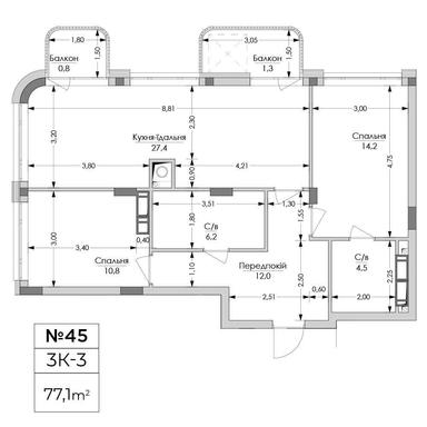 2-кімнатна квартира за адресою (площа 77,1 м²) - Atlanta.ua - фото 9