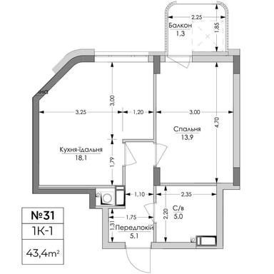 1-комнатная квартира по адресу (площадь 43,4 м²) - Atlanta.ua - фото 9