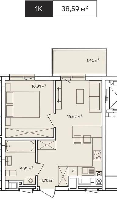 1-комнатная квартира по адресу (площадь 38,6 м²) - Atlanta.ua - фото 18