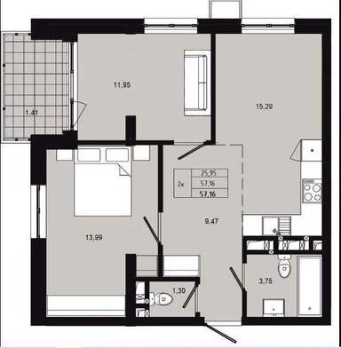 2-rooms apartment apartment by the address (area 57,2 m²) - Atlanta.ua - photo 37