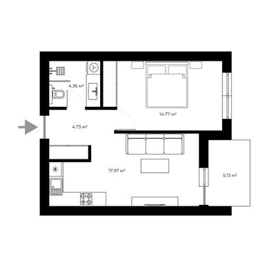 1-room apartment apartment by the address (area 44,4 m²) - Atlanta.ua - photo 6