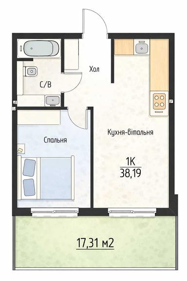 1-комнатная квартира по адресу ул. Осенняя (площадь 38,2 м²) - Atlanta.ua - фото 14