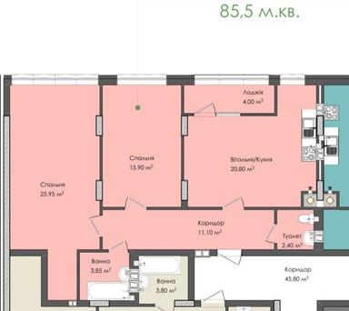 2-кімнатна квартира за адресою вул. Молодіжна (площа 85 м²) - Atlanta.ua - фото 28