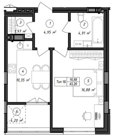 1-комнатная квартира по адресу ул. Остромирська (площадь 43,3 м²) - Atlanta.ua - фото 38