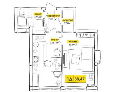 1-комнатная квартира по адресу (площадь 39,0 м²) - Atlanta.ua - фото 10