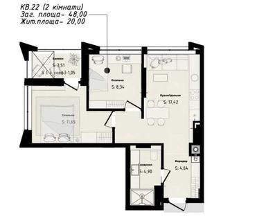 2-кімнатна квартира за адресою вул. Бузкова (площа 48 м²) - Atlanta.ua - фото 9
