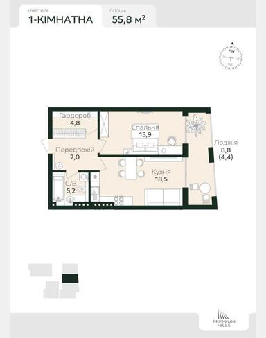 1-комнатная квартира по адресу (площадь 55,8 м²) - Atlanta.ua - фото 44