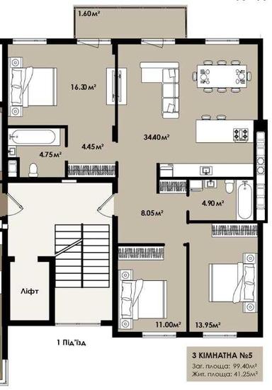 3-комнатная квартира по адресу (площадь 100 м²) - Atlanta.ua - фото 22