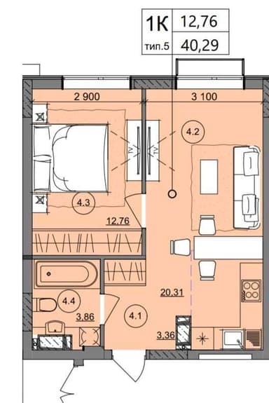 1-кімнатна квартира за адресою вул. Проценка (площа 39 м²) - Atlanta.ua - фото 10