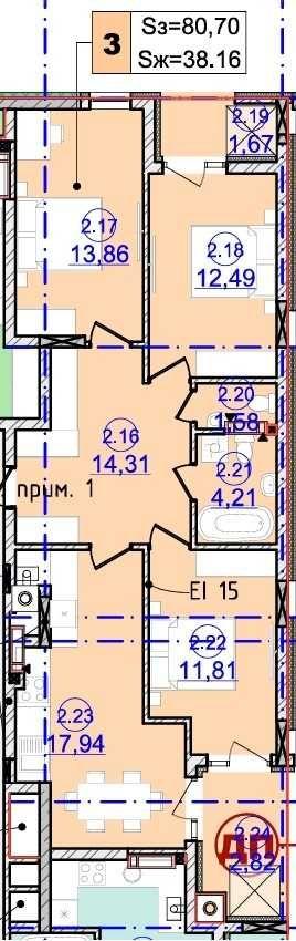 3-комнатная квартира по адресу (площадь 80,7 м²) - Atlanta.ua - фото 14