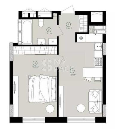 1-room apartment apartment by the address st. Ul Vavilovykh (area 41,5 m²) - Atlanta.ua - photo 7