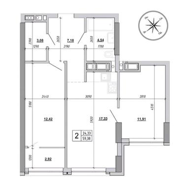 2-комнатная квартира по адресу (площадь 59,4 м²) - Atlanta.ua - фото 17