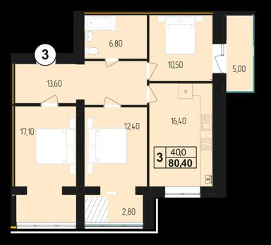 3-комнатная квартира по адресу (площадь 80,4 м²) - Atlanta.ua - фото 3
