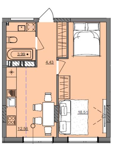 1-комнатная квартира по адресу (площадь 39,5 м²) - Atlanta.ua - фото 10