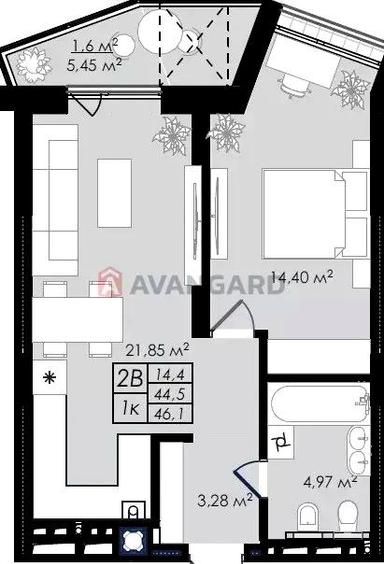 1-комнатная квартира по адресу ул. Стрийська (площадь 46,1 м²) - Atlanta.ua - фото 12