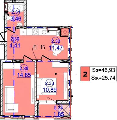 2-кімнатна квартира за адресою вул. Гагаріна Юрія (площа 46,9 м²) - Atlanta.ua - фото 8