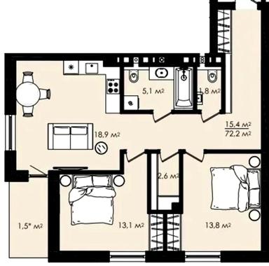 2-комнатная квартира по адресу ул. Даниила Галицкого (площадь 72,2 м²) - Atlanta.ua - фото 17
