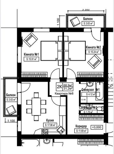 2-комнатная квартира по адресу ул. Весенняя (площадь 68,9 м²) - Atlanta.ua - фото 17